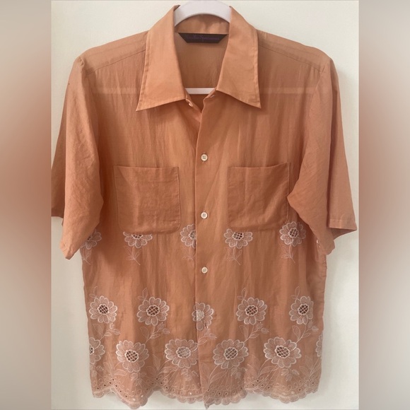 Needles Vintage Japanese Archive Peach Floral Lace Eyelet Button Down Shirt Sz S - Picture 1 of 10